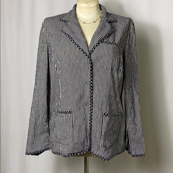 Talbots Hidden Button Pin Stripe Navy Blazer NWOT - Picture 7 of 10